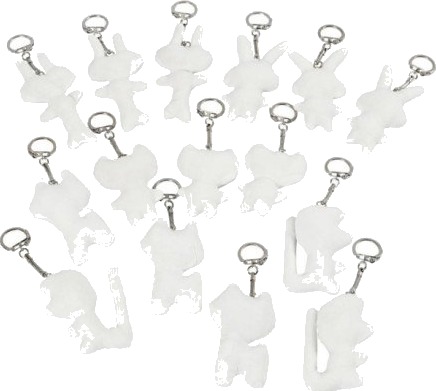 Diverse Stofffigurer med nøkkelring størrelse 6-10 cm hvit 15 stk 1 pk