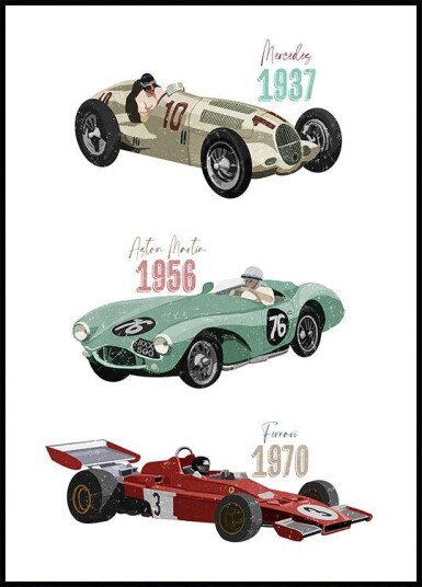 Vintage Racecars Plakat / 50x70cm