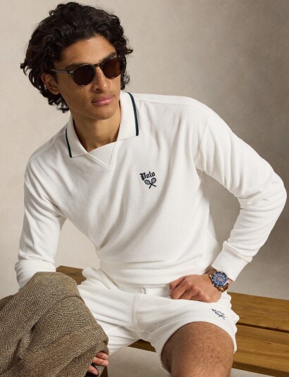 Polo Ralph Lauren Terry Polo Collar Sweatshirt White M Polo Ralph Lauren Terry Polo Collar Sweatshirt White M