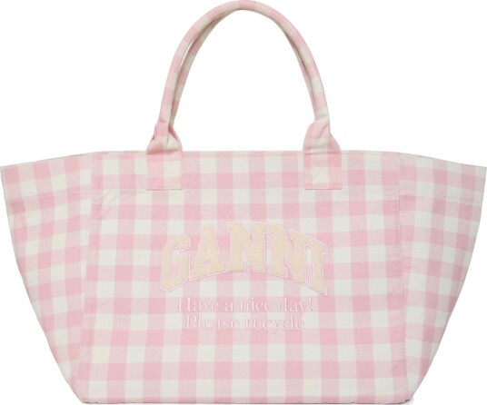 Ganni Vicky Check Tote Bag Pink ONE SIZE