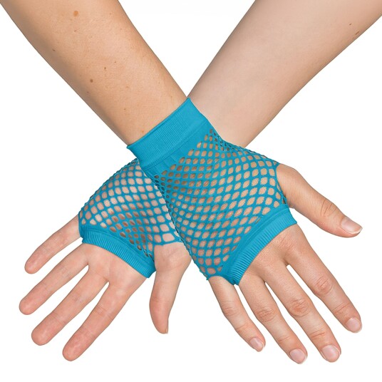 Boland Party Partners 80-talls UV fingerløse nettinghansker korte neonblå One size 02987