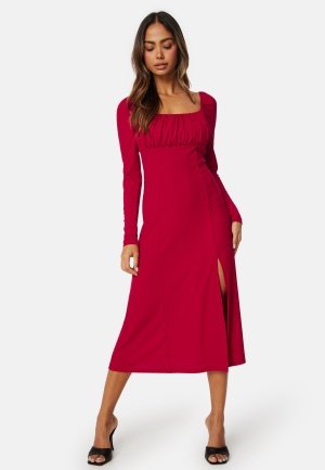 BUBBLEROOM Neija Square Neck Midi Dress Red L