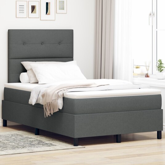 Box Spring Seng med Madrass & LED Mørkegrå 120x200 cm Stoff 3342859
