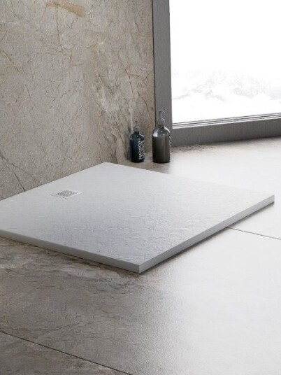 MORI™ Dusjkar | Ultra-flat Kvadratisk Utgave | Hvit | Naturstein - 90x90x3