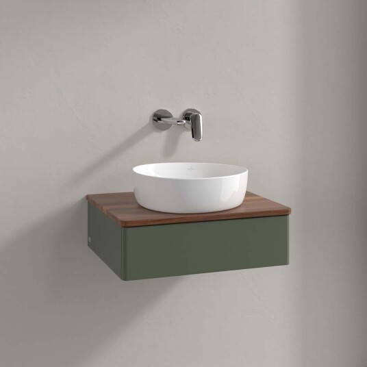 Villeroy & Boch Antao Servantskap med 1 skuff 60x50x19 cm m/lys Grønn Matt/Valnøtt Villeroy & Boch Antao Servantskap med 1 skuff 60x50x19 cm m/lys Grønn Matt/Valnøtt