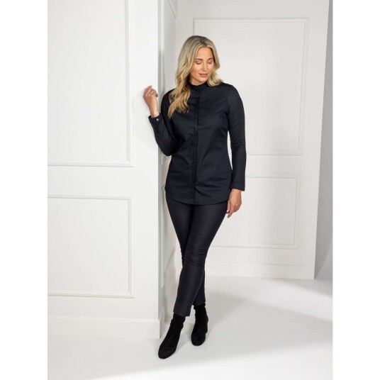 Le Nouveau Chef Kokkejakke Jolie 4XL Elegant Svart med Tencel og Elastisk Ryg