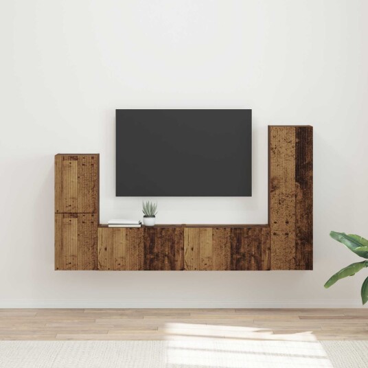 TV benksett Veggmontert 4 pcs Gammelt tre Konstruert tre TV benksett Veggmontert 4 pcs Gammelt tre Konstruert tre