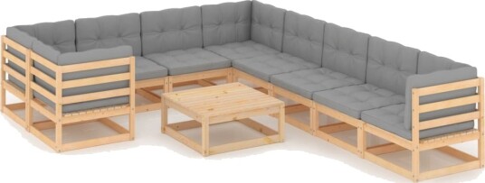 vidaXL Hagesofagruppe med puter 10 deler heltre furu