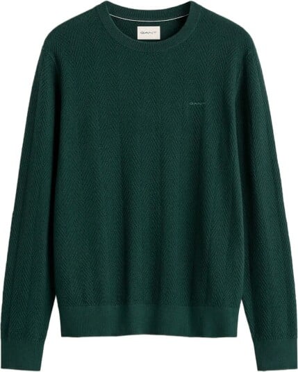 Gant Herringbone Textured C Neck   TARTAN GREEN   M