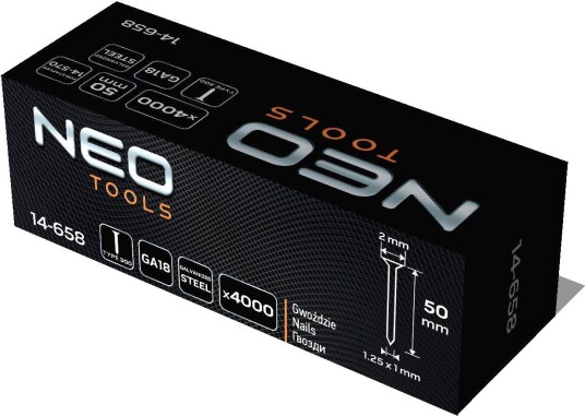NEO Tools Stifter 14-570 Galvaniserte Til Trykkluftdrevet Stiftemaskin 50 mm, GA18, Type 300 4000 Stk.