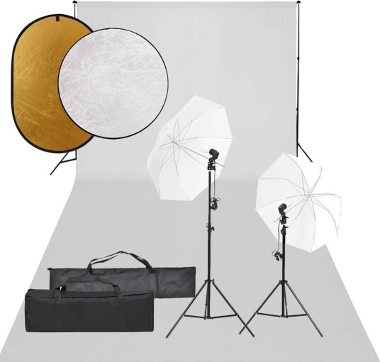 vidaXL Fotostudiosett med lyssett, bakgrunn og reflektor