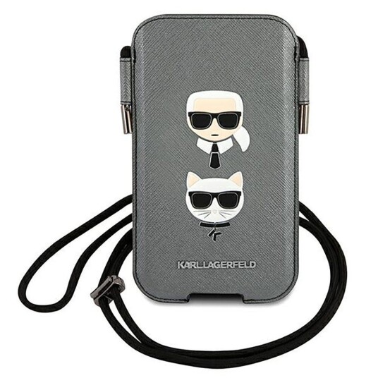 Karl Lagerfeld Saffiano Mobildeksel 6,1" Grå med Karl & Choupette Design
