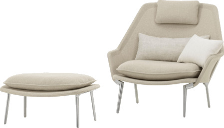 Vitra Slow Lenestol og Fotskammel Beige/ Krem/ Krom Vitra Slow Lenestol og Fotskammel Beige/ Krem/ Krom