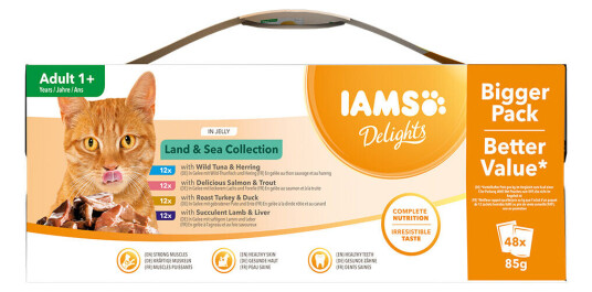 IAMS Delights Våtfôr til Katt 48 x 85 g med Gelé - Land & Sea Collection