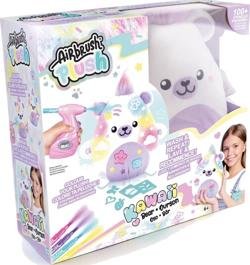 Kawaii Bjørn Airbrush Plush Kosedyr 23 cm - Hvit og Lilla