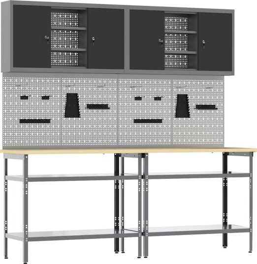 Sett Med Hylle Lagring Justerbar 8 Pcs Grå Stål Sett Med Hylle Lagring Justerbar 8 Pcs Grå Stål