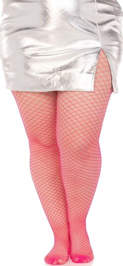 Plus size fiskenett strømpebukse - Rosa