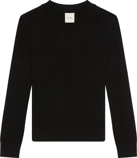 Calvin Klein Aop Pointelle Ls Top Black L