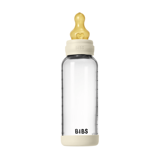 BIBS 240 ml Glass Babyflaske med Rund Lateks og Medium Flow - Ivory BIBS 240 ml Glass Babyflaske med Rund Lateks og Medium Flow - Ivory