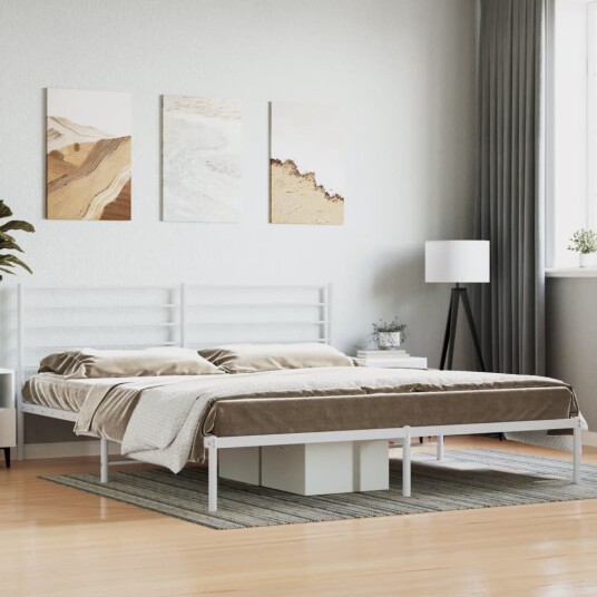 vidaXL Sengeramme i metall med hodegavl hvit 193x203 cm