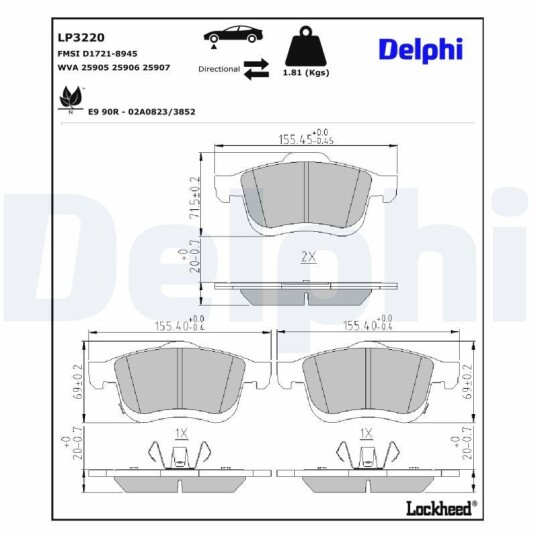 Bremseklosser DELPHI LP3220