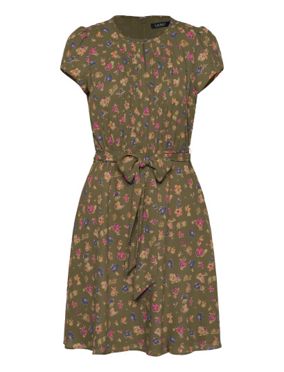 Lauren Ralph Lauren Floral Belted Georgette Pintucked Dress - Green - 40