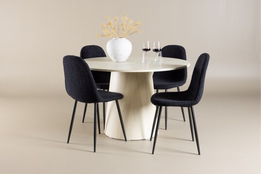 Venture Home Lanzo Spisegruppe 120 cm Rund med 4 Polar stoler Whitewash/Sort