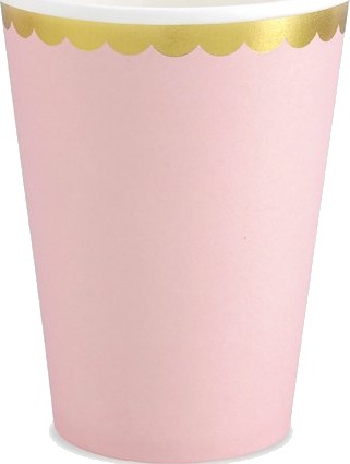 6 stk. Lys Rosa farget Pappkrus med Gullkant 220 ml