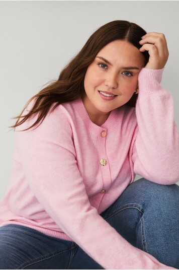 Zizzi - Kardigan caVista L/S Button - Rosa