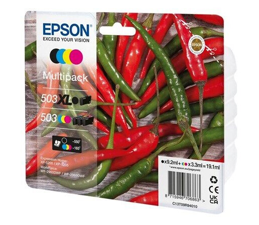 Epson 503/503 XL Multipack - 4-pack - XL(black) + Standard Capacity - black yellow cyan magenta - original - ink cartridge - Blekkpatron Blå Epson 503/503 XL Multipack - 4-pack - XL(black) + Standard Capacity - black yellow cyan magenta - original - ink cartridge - Blekkpatron Blå