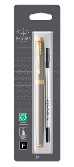 Parker IM Rollerball Pen  Brushed Metal  Fine Point Svart Ink  Blister Pack