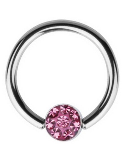 BCR Piercing with Sprakling Pink Stone Strl 1.2 x 8 mm med 4 mm kule