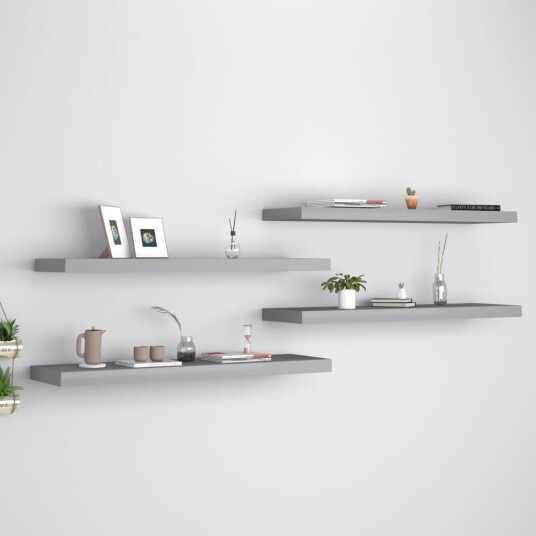 vidaXL Flytende vegghyller 4 stk gr? 90x23,5x3,8 cm MDF