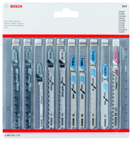Bosch Stikksagbladsett 10 stk. til Tre, Metall og PVC - 2607011171