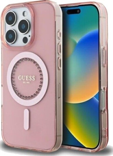 Guess MagSafe deksel med rhinestones for iPhone 16 Pro - Rosa