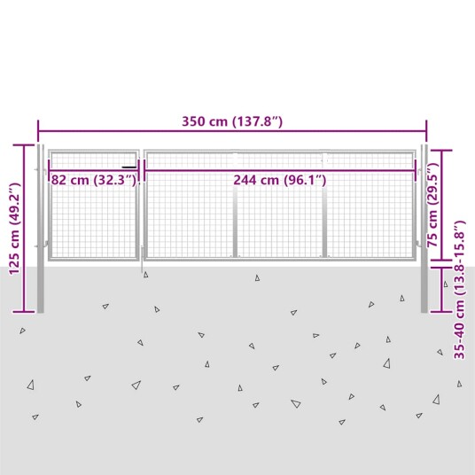 vidaXL Hageport stål 350x75 cm sølv
