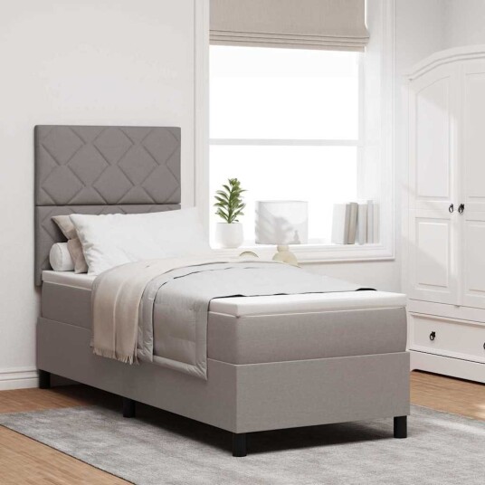 Bokfjær seng med madrass og LED Taupe 80x200 cm Stoff
