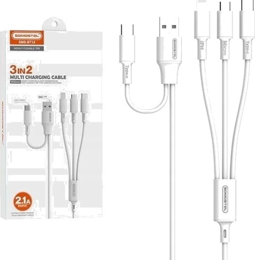 Somostel Usb-A Til Usb-C + Microusb + Lightning-Kabel 1,2 M Hvit (33715)