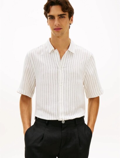 Tommy Hilfiger Dc Engineered Stripe Shirt   Cream   XL