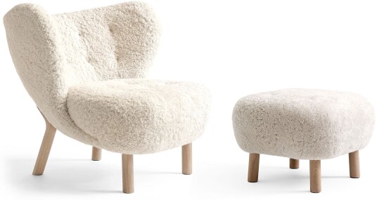 &Tradition &tradition; Little Petra Vb1 Set Sheepskin Moonlight / Oak Lenestoler Viggo Boesen Hvit Tre/ull