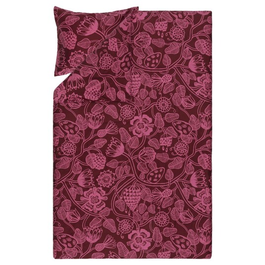 Marimekko Tiara Sateen Sengesett 150x210 + 50x60 cm Rosa/Vinrød Marimekko Tiara Sateen Sengesett 150x210 + 50x60 cm Rosa/Vinrød