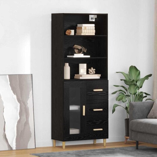  Høyskap 2 pcs Svart Eik 69,5 x 34 x 180 cm Konstruert tre