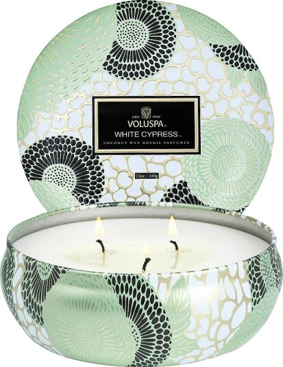 Voluspa White Cypress 3 Wick Tin Candle 40H