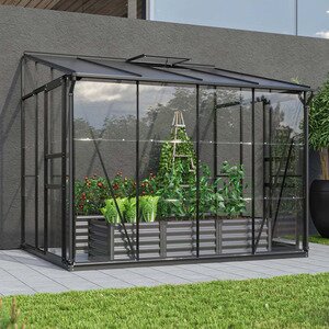 Vitavia Ida drivhus 5,2 m2 glass og polykarbonat svartlakkert aluminium