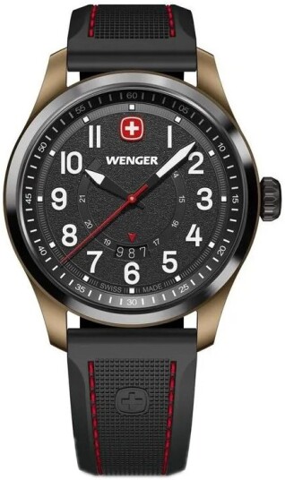 Wenger Herreklokke 01.0541.124 Terragraph Sort/Gummi Ø43 mm