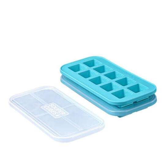 SOUPER CUBES Matoppbevaring i Silikon m/lokk Spiseskje, 2pk, Blå