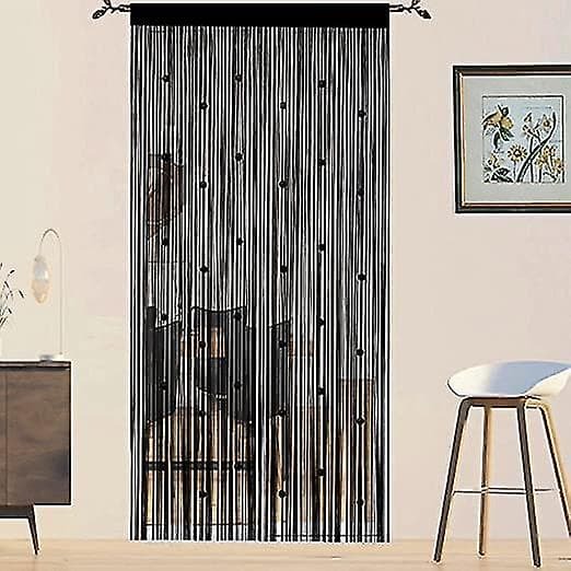 Dørgardiner med perler svart 100 * 200cm flygardiner for dører vinduer romdelere dørpaneler stuegardiner
