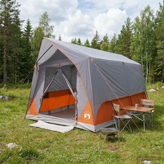 telt 8 personers Grå og Oransje Polyester og stål telt 8 personers Grå og Oransje Polyester og stål