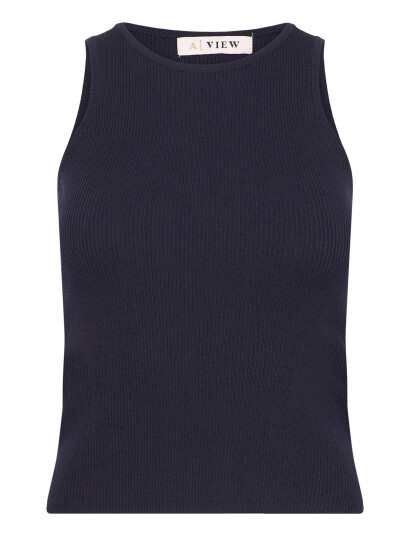 A-View Rib Knit Tank Top - Navy - S