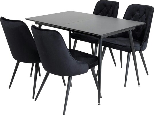 Silar Spisegruppe Forlengningsbar 120 cm Rektangulær med 4 Velvet Stoler - Sort
